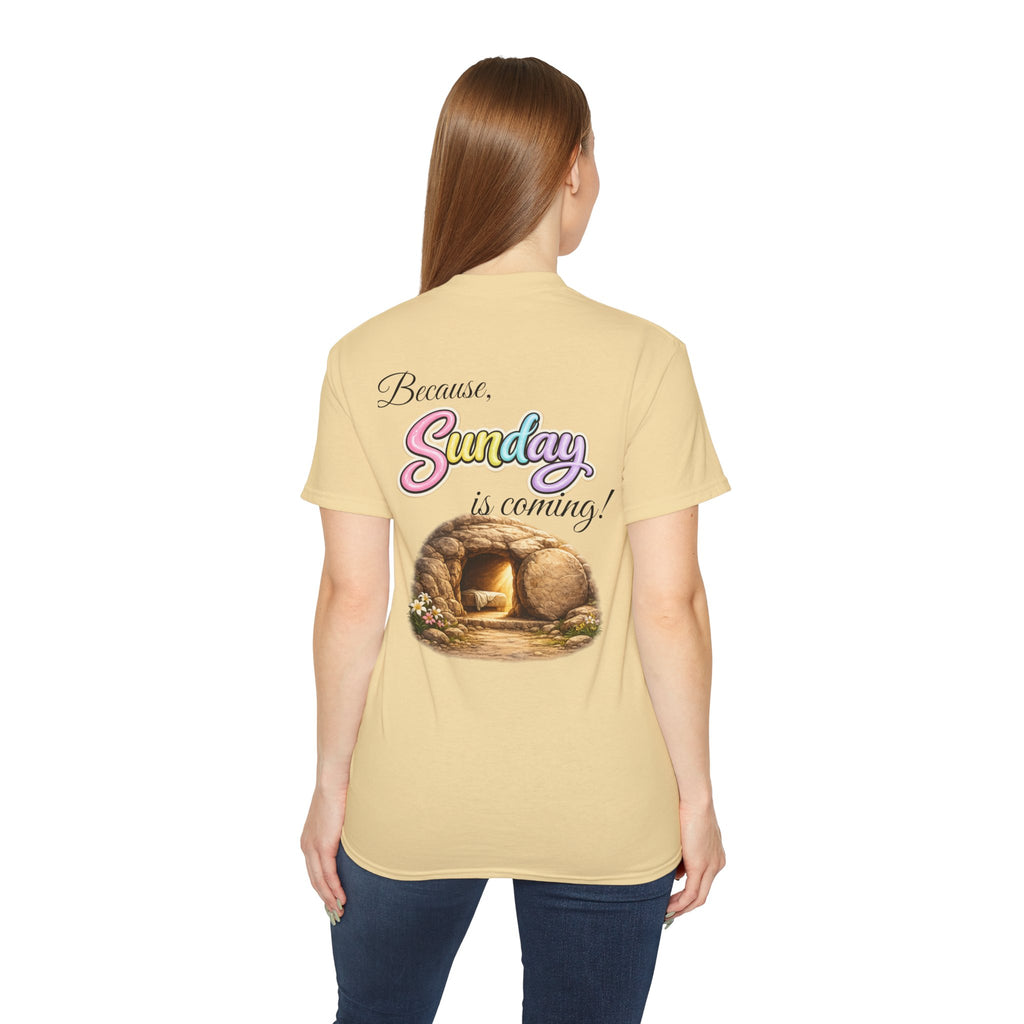 Friday Is Good Cross T‑Shirt — "Because Sunday Is Coming" Easter Christian Tee
