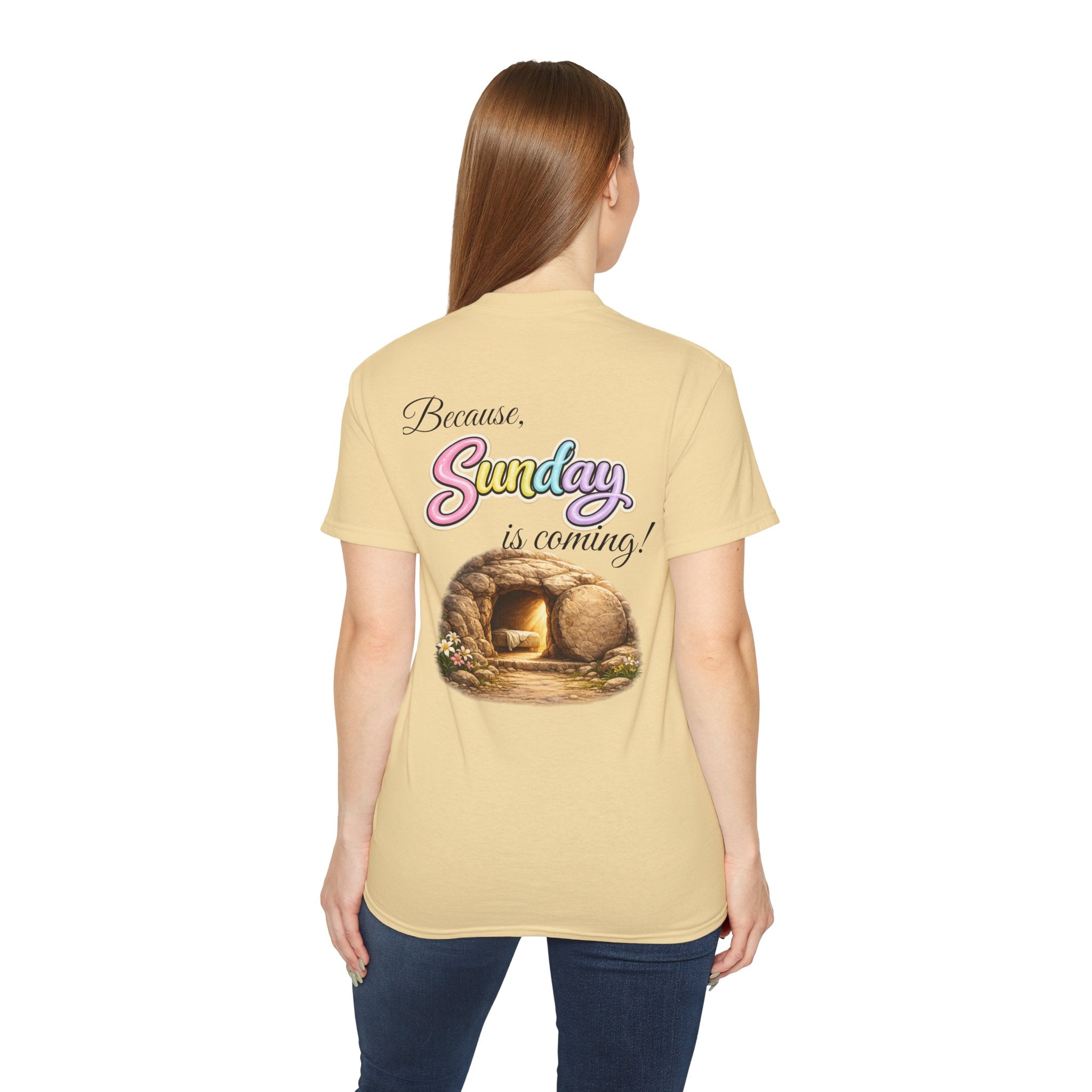 Friday Is Good Cross T‑Shirt — "Because Sunday Is Coming" Easter Christian Tee