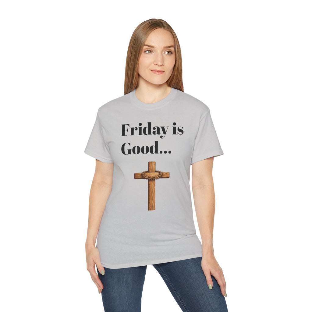 Friday Is Good Cross T‑Shirt — "Because Sunday Is Coming" Easter Christian Tee