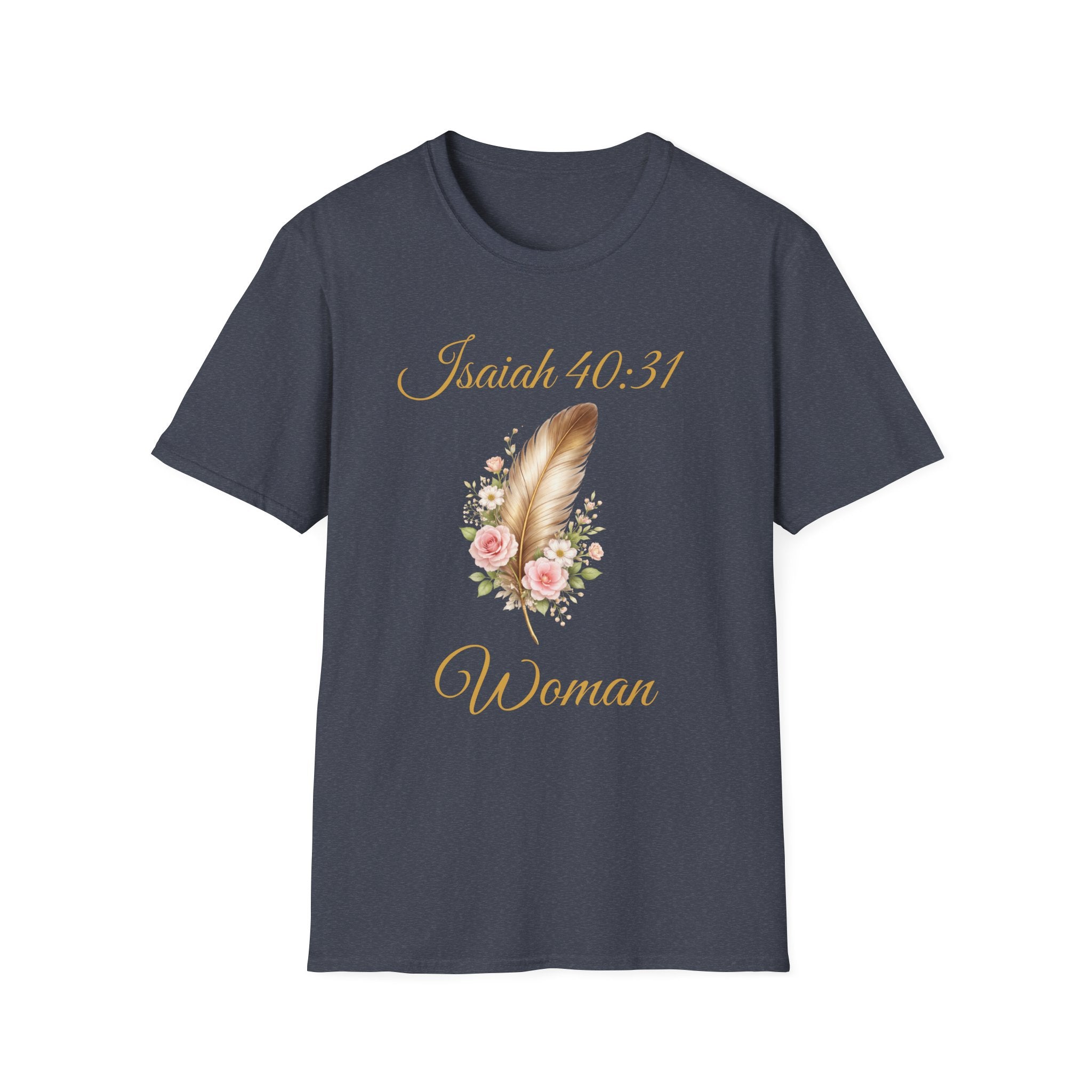 Isaiah 40:31 Woman T-Shirt — Feather & Floral Christian Faith Tee