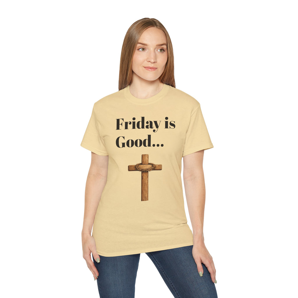 Friday Is Good Cross T‑Shirt — "Because Sunday Is Coming" Easter Christian Tee
