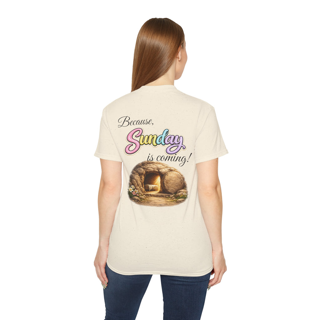 Friday Is Good Cross T‑Shirt — "Because Sunday Is Coming" Easter Christian Tee