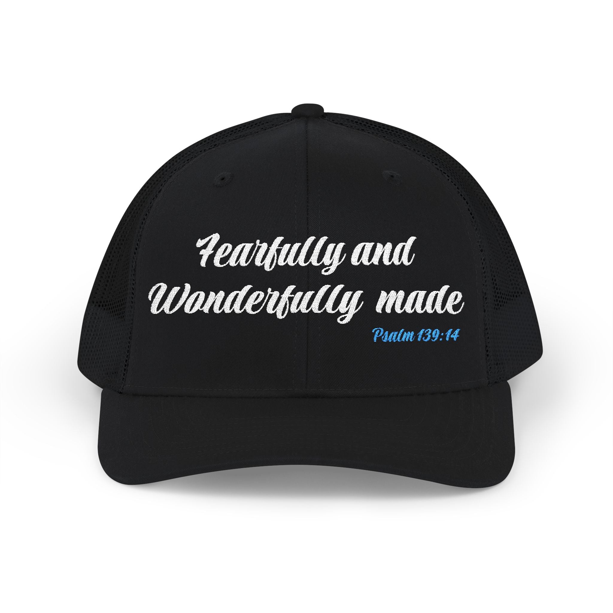 Embroidered 'Fearfully and Wonderfully Made' Snapback Trucker Cap — Christian Scripture Hat (Psalm 139:14)