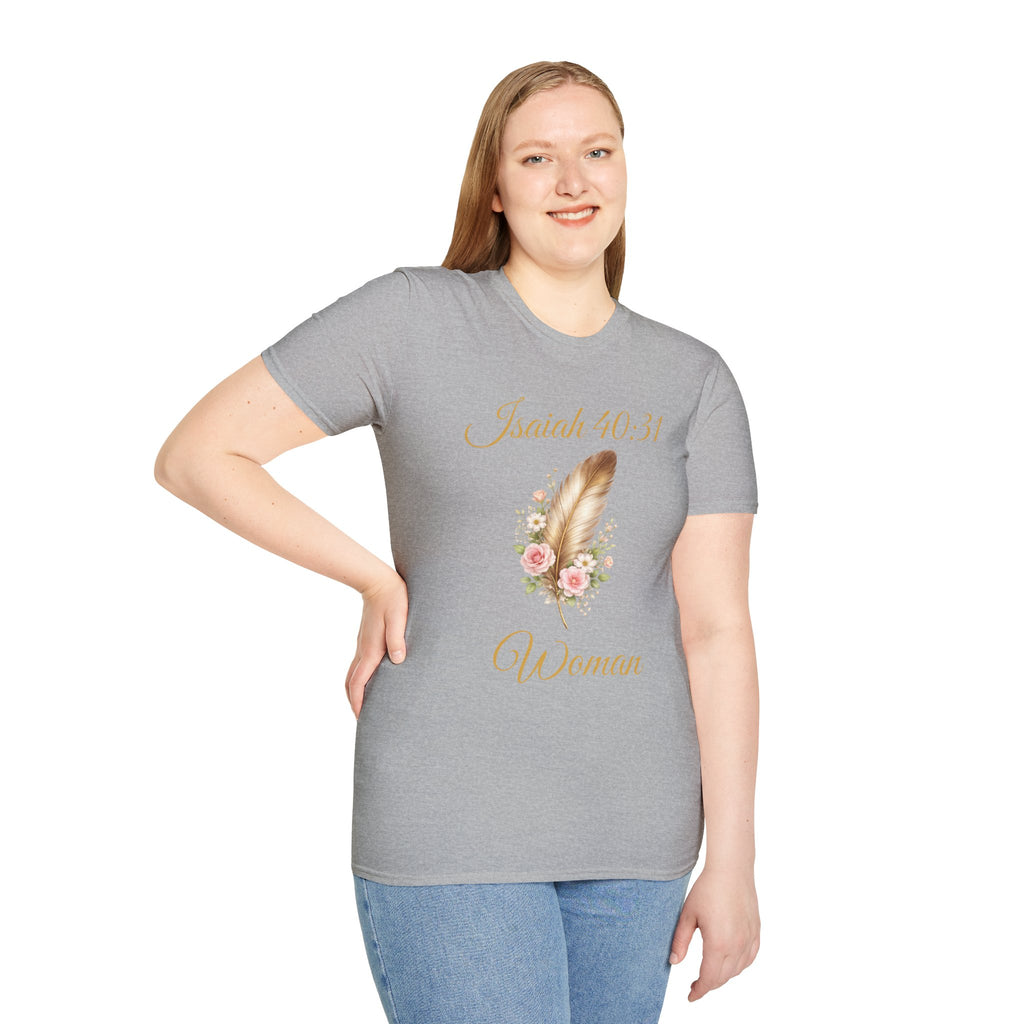 Isaiah 40:31 Woman T-Shirt — Feather & Floral Christian Faith Tee