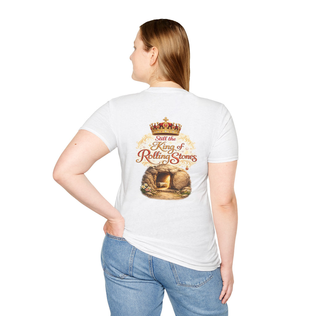 Jesus Cross T-Shirt — “Still the King of Rolling Stones” Religious Christian Tee
