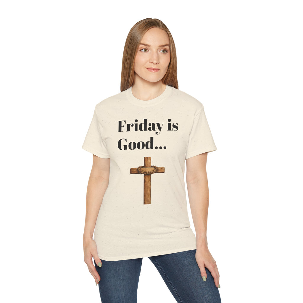 Friday Is Good Cross T‑Shirt — "Because Sunday Is Coming" Easter Christian Tee