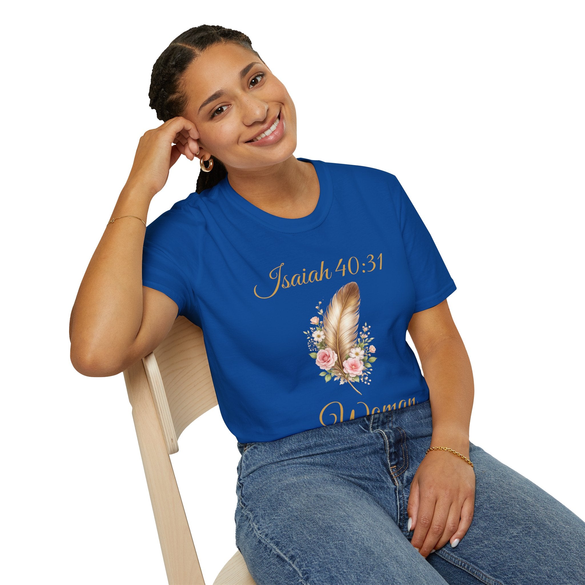 Isaiah 40:31 Woman T-Shirt — Feather & Floral Christian Faith Tee
