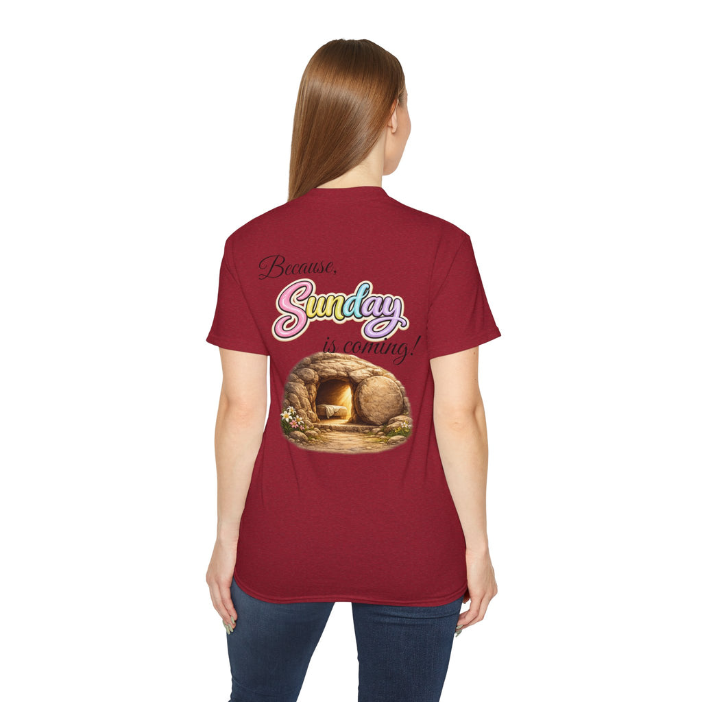 Friday Is Good Cross T‑Shirt — "Because Sunday Is Coming" Easter Christian Tee