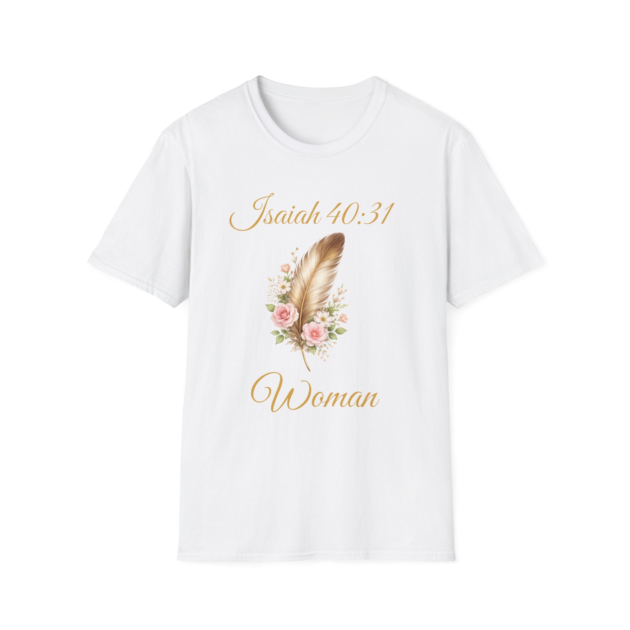 Isaiah 40:31 Woman T-Shirt — Feather & Floral Christian Faith Tee