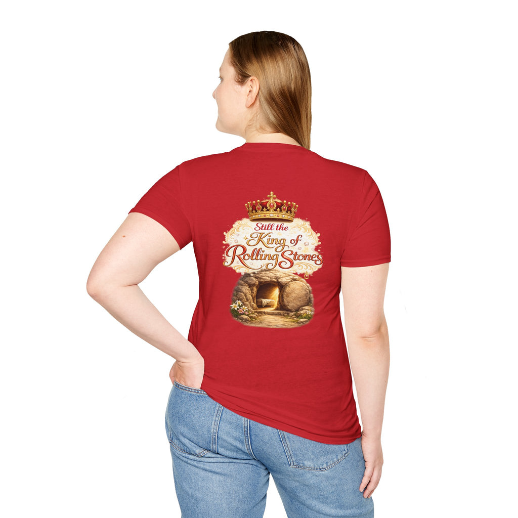 Jesus Cross T-Shirt — “Still the King of Rolling Stones” Religious Christian Tee