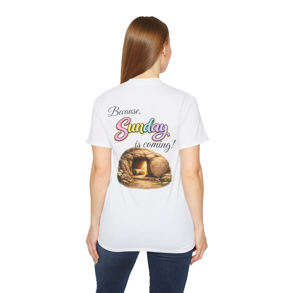 Friday Is Good Cross T‑Shirt — "Because Sunday Is Coming" Easter Christian Tee