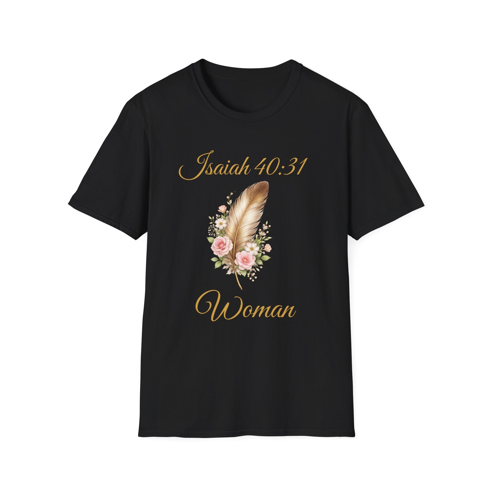 Isaiah 40:31 Woman T-Shirt — Feather & Floral Christian Faith Tee