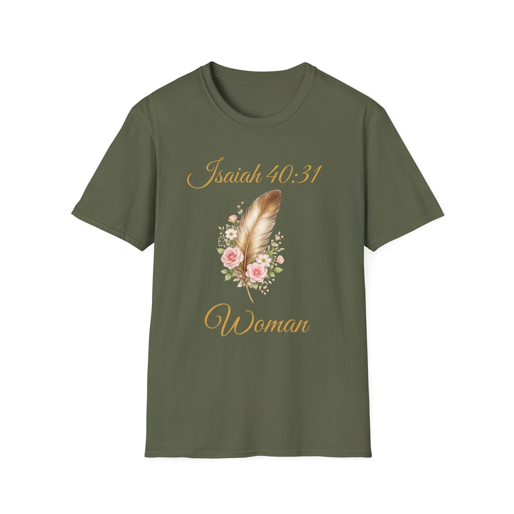Isaiah 40:31 Woman T-Shirt — Feather & Floral Christian Faith Tee