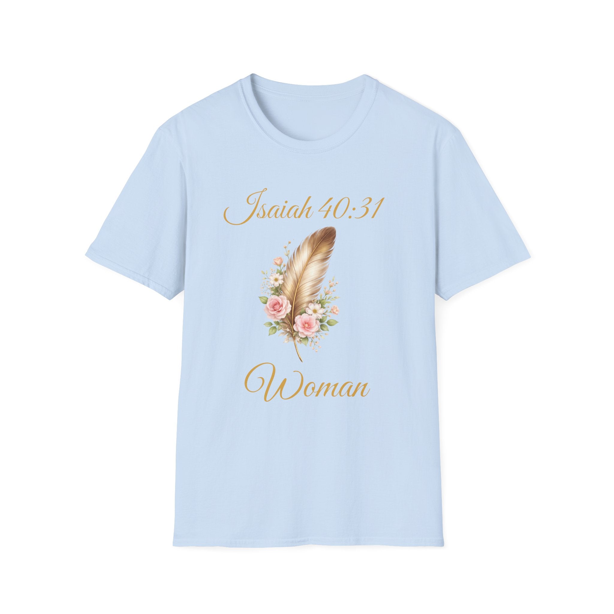 Isaiah 40:31 Woman T-Shirt — Feather & Floral Christian Faith Tee