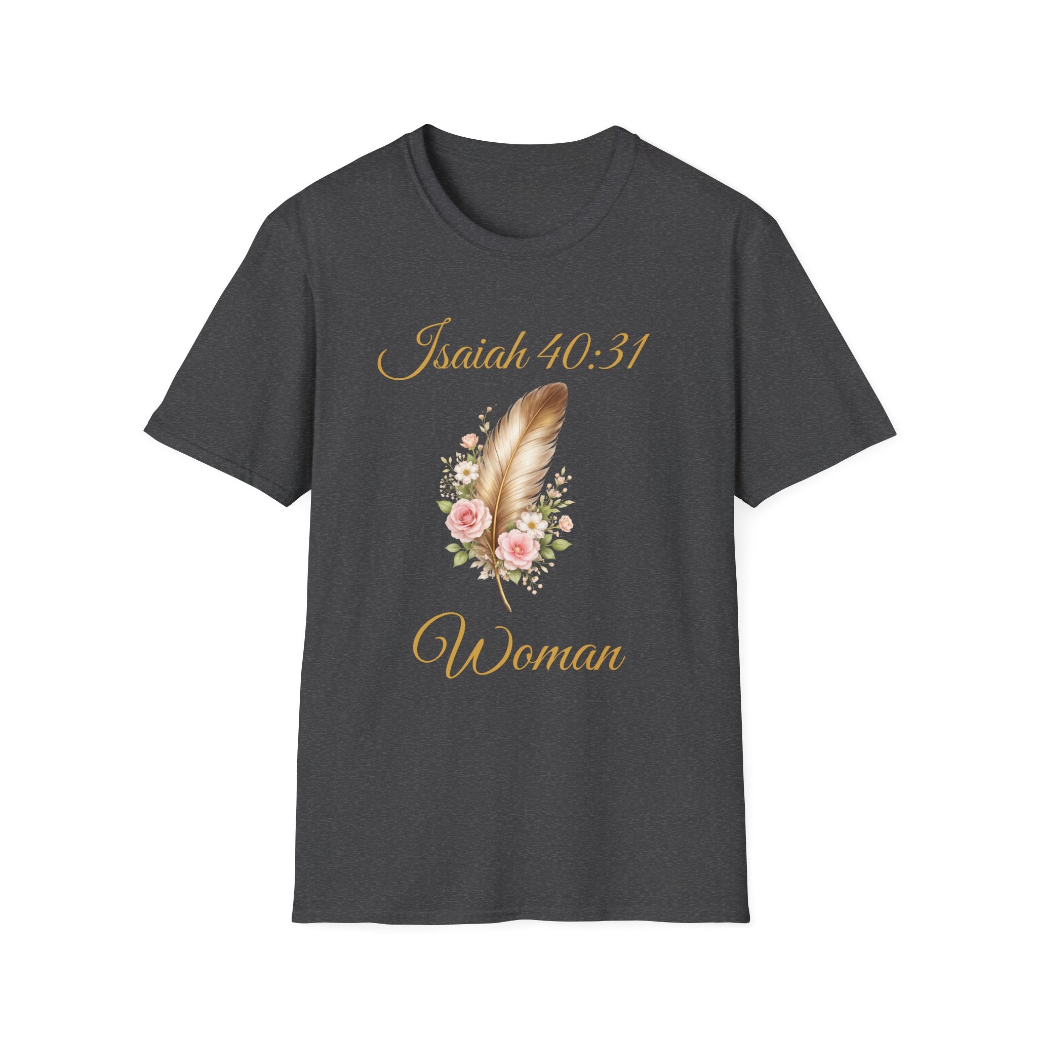 Isaiah 40:31 Woman T-Shirt — Feather & Floral Christian Faith Tee