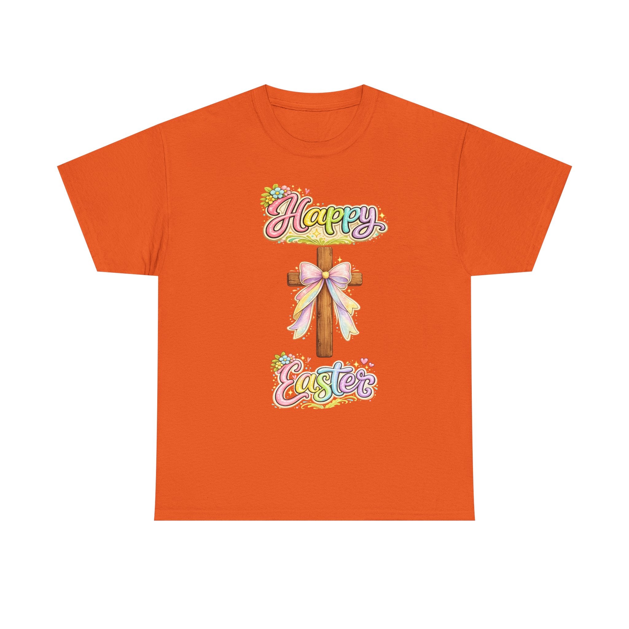 Easter Cross T-Shirt – "Happy Easter" Pastel Floral Holiday Tee