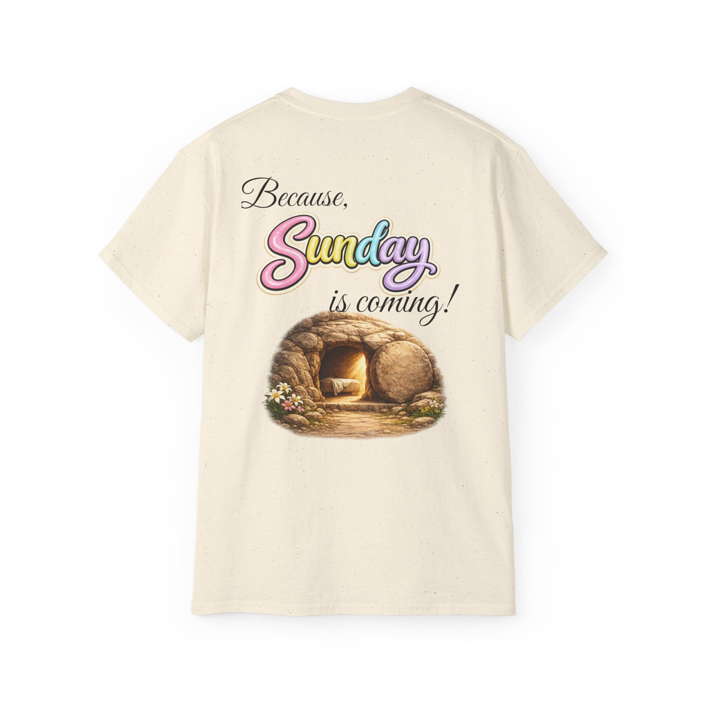Friday Is Good Cross T‑Shirt — "Because Sunday Is Coming" Easter Christian Tee