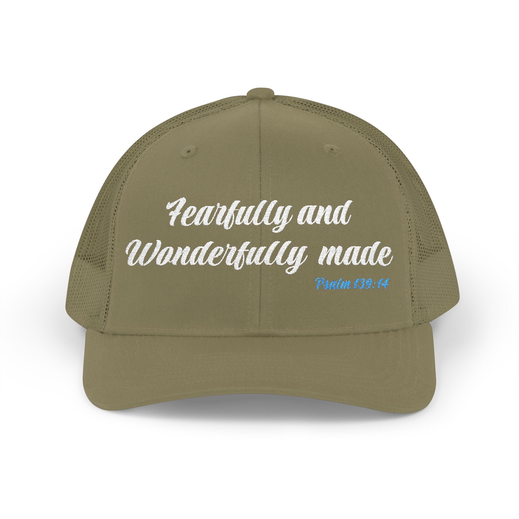 Embroidered 'Fearfully and Wonderfully Made' Snapback Trucker Cap — Christian Scripture Hat (Psalm 139:14)