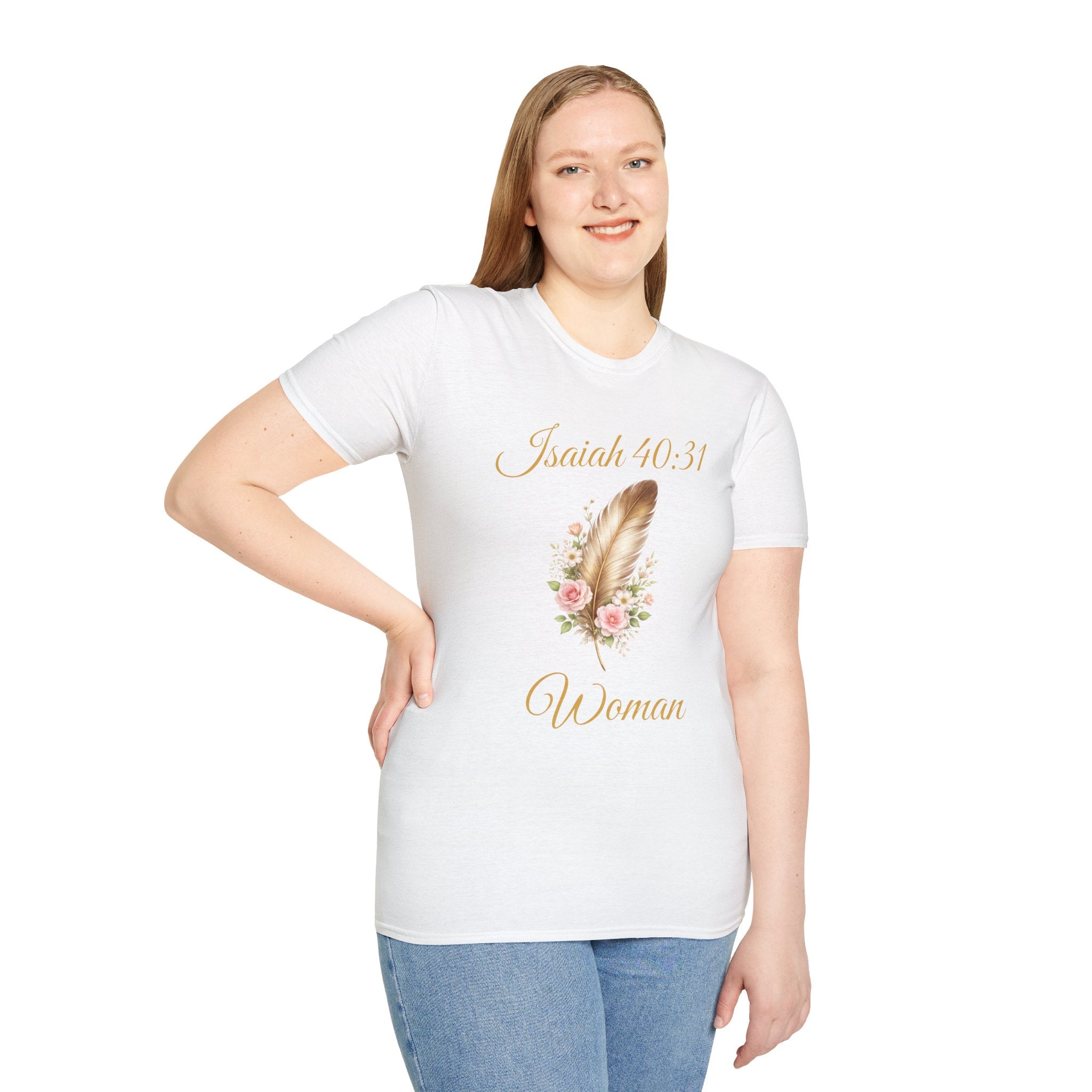 Isaiah 40:31 Woman T-Shirt — Feather & Floral Christian Faith Tee