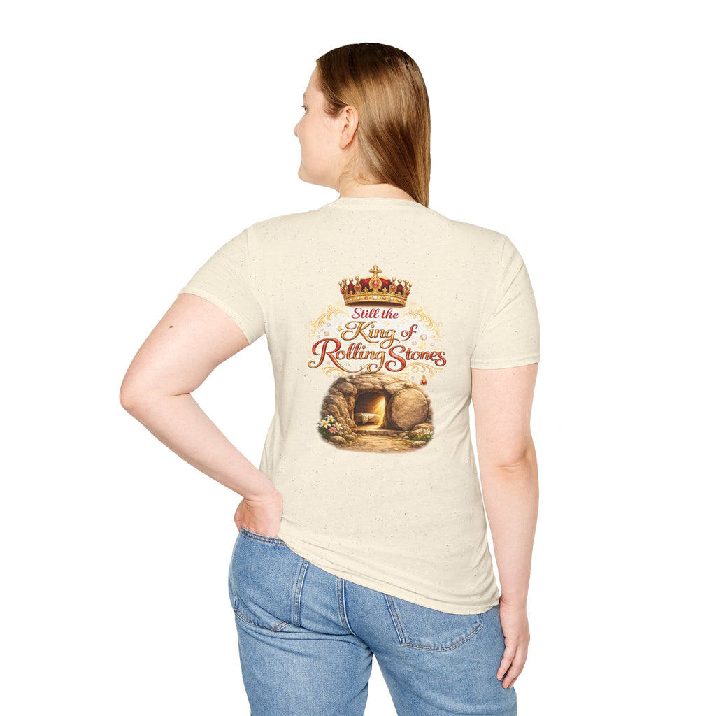 Jesus Cross T-Shirt — “Still the King of Rolling Stones” Religious Christian Tee