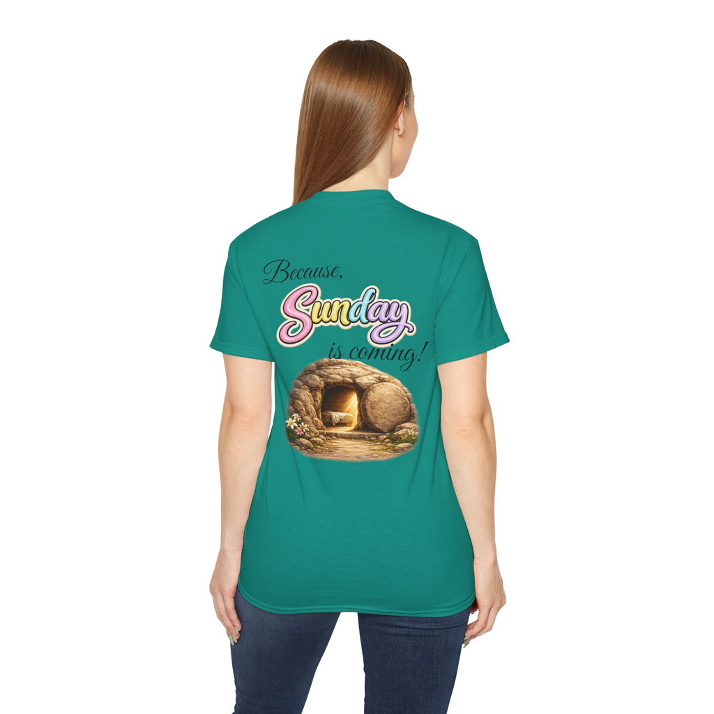 Friday Is Good Cross T‑Shirt — "Because Sunday Is Coming" Easter Christian Tee