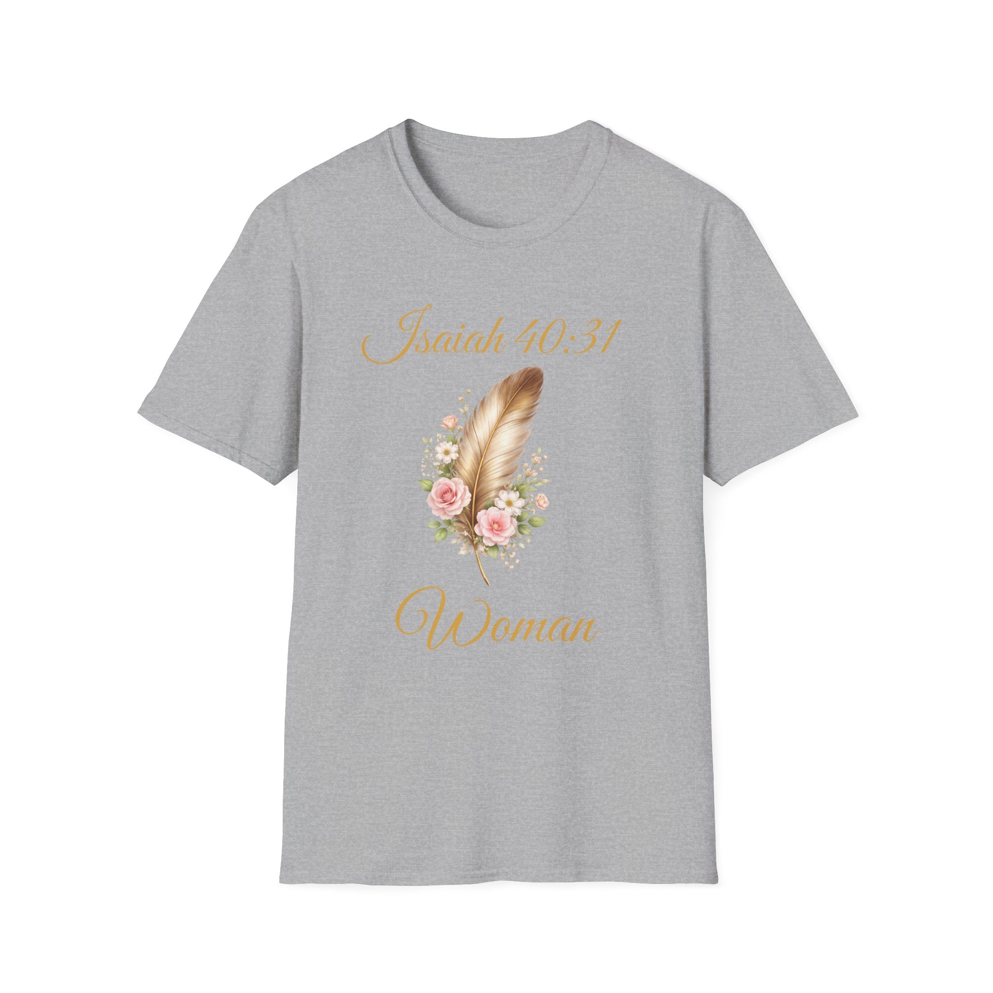 Isaiah 40:31 Woman T-Shirt — Feather & Floral Christian Faith Tee