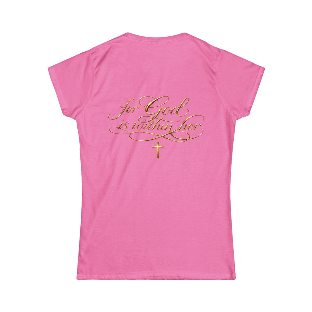 Christian Inspirational Tee — “When She Stands, Hell Shakes” / “For God Is Within Her”