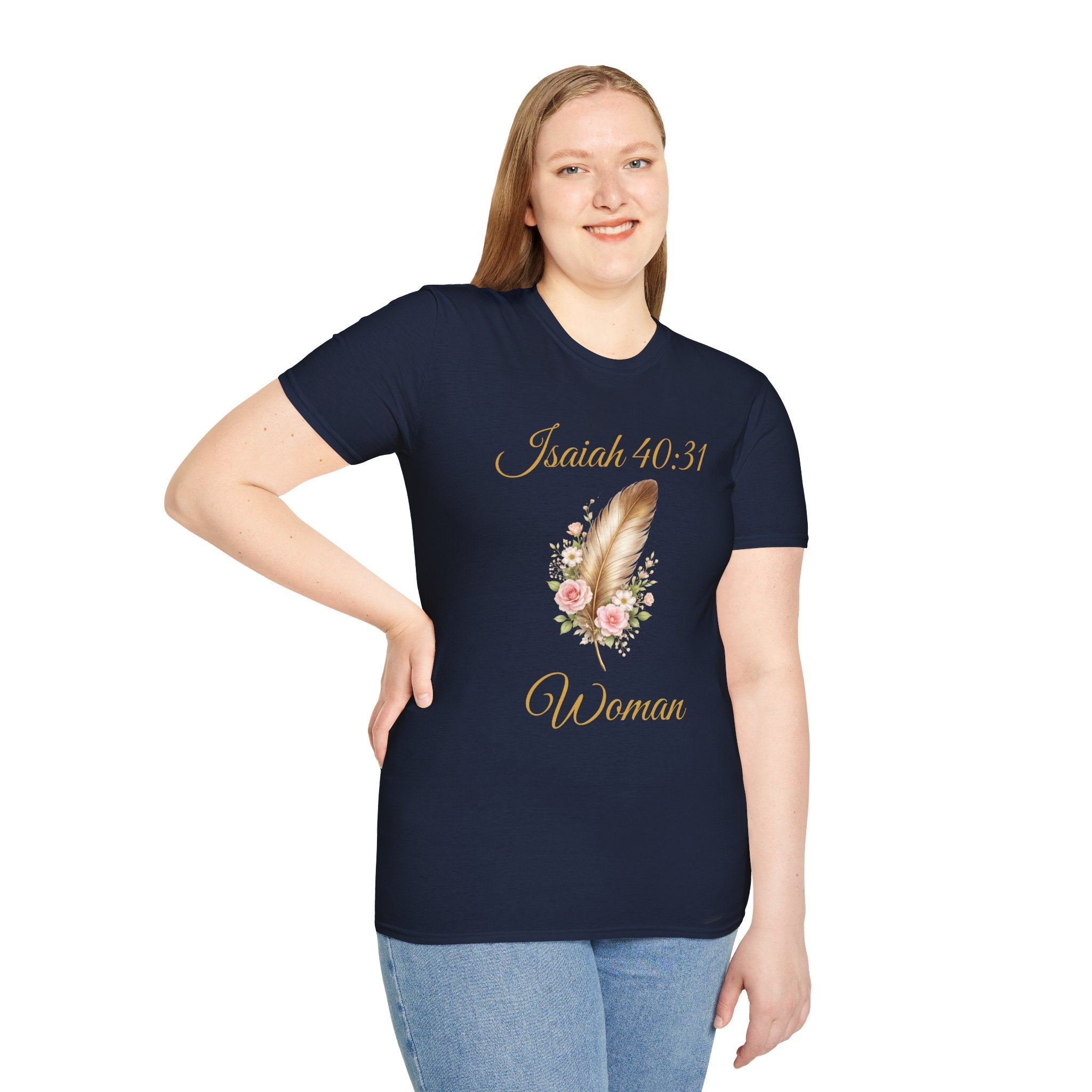 Isaiah 40:31 Woman T-Shirt — Feather & Floral Christian Faith Tee