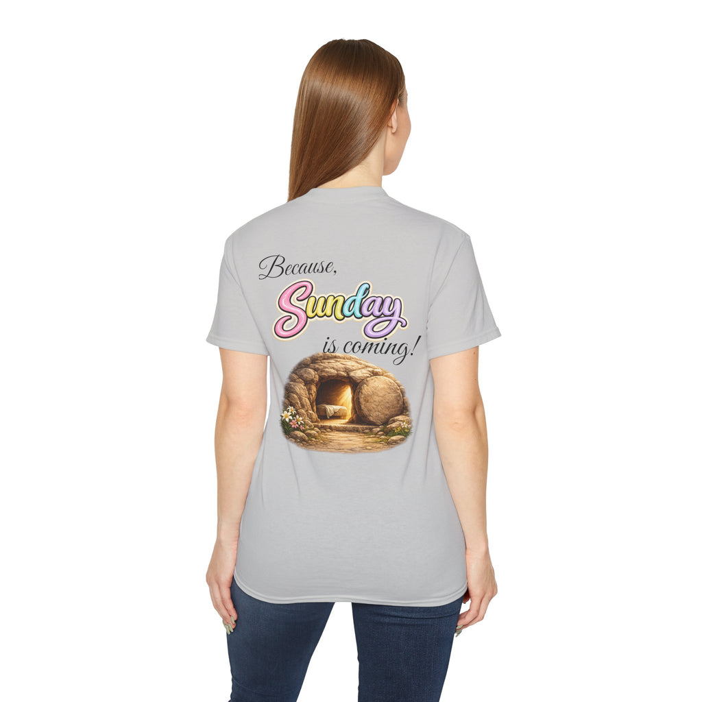 Friday Is Good Cross T‑Shirt — "Because Sunday Is Coming" Easter Christian Tee