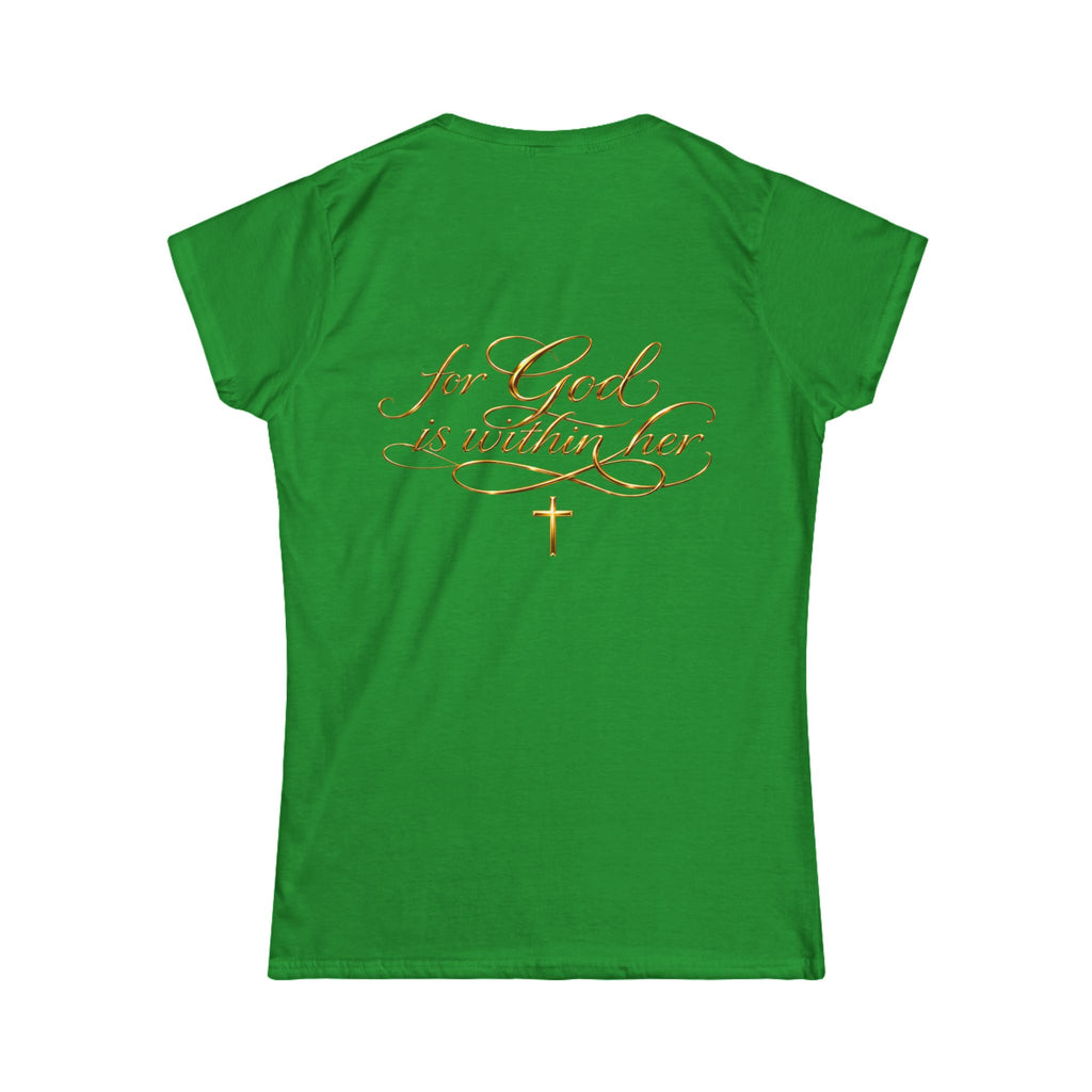 Christian Inspirational Tee — “When She Stands, Hell Shakes” / “For God Is Within Her”