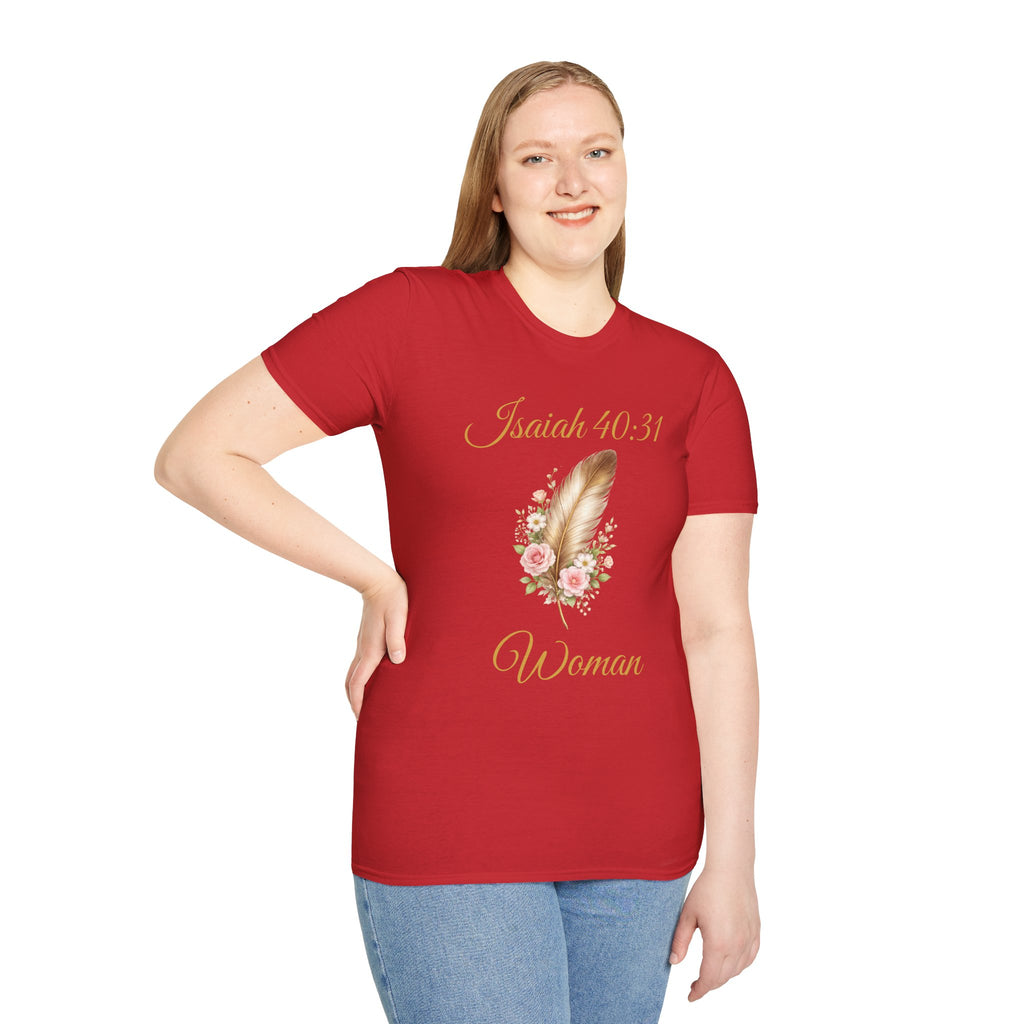 Isaiah 40:31 Woman T-Shirt — Feather & Floral Christian Faith Tee