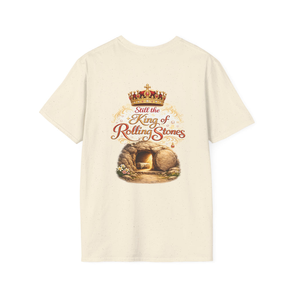 Jesus Cross T-Shirt — “Still the King of Rolling Stones” Religious Christian Tee