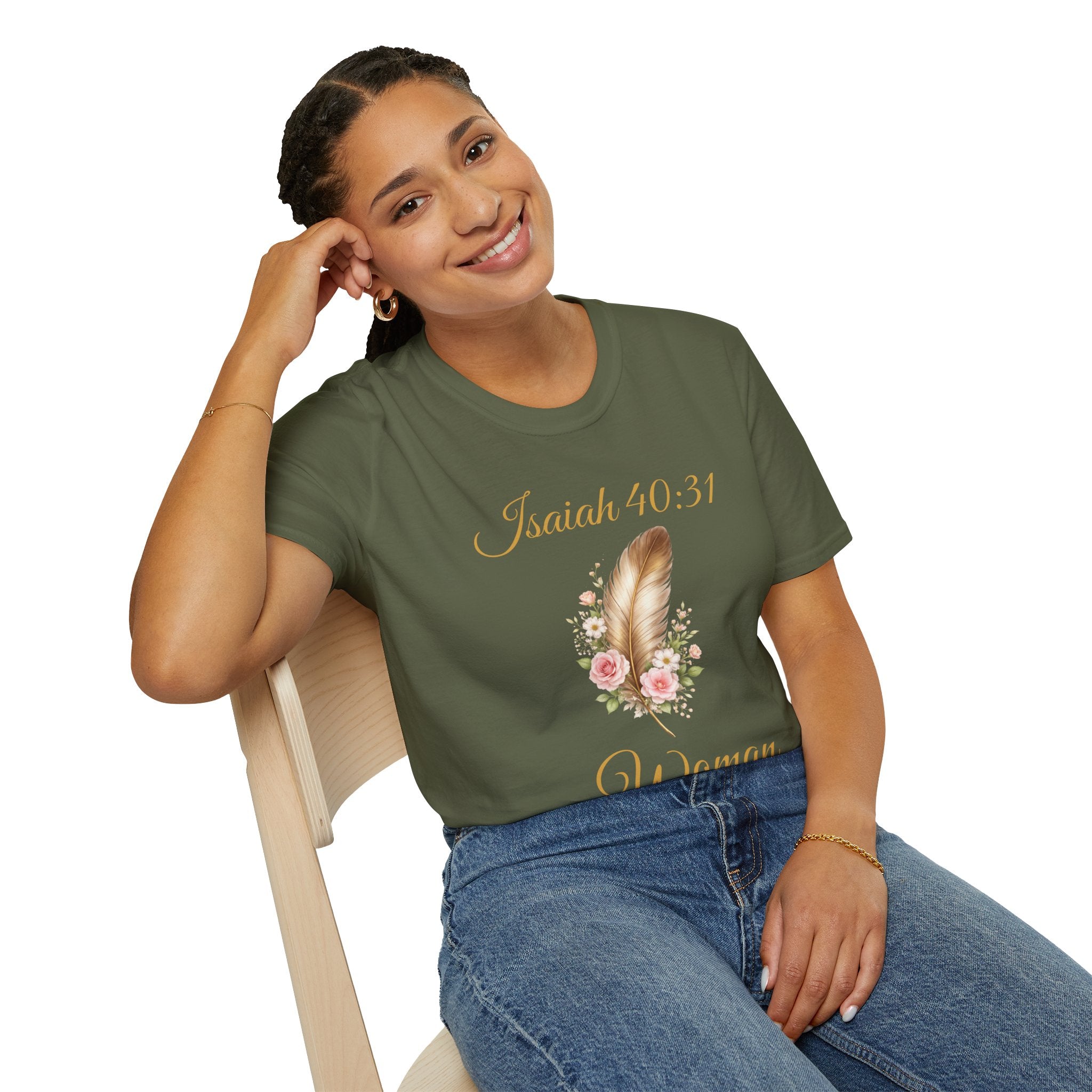 Isaiah 40:31 Woman T-Shirt — Feather & Floral Christian Faith Tee