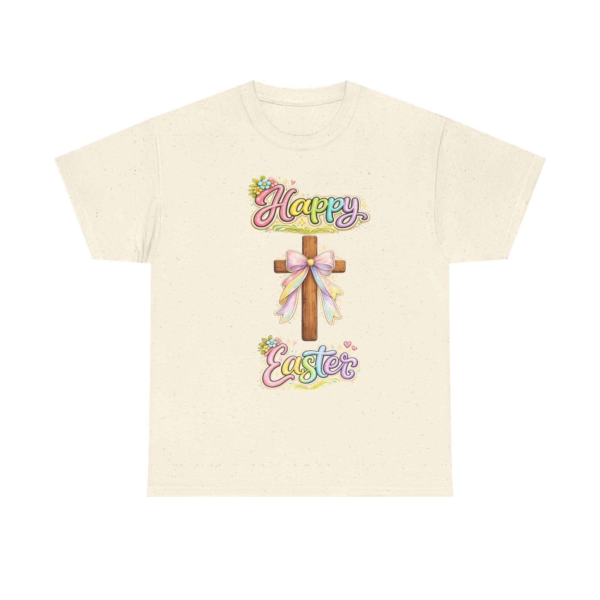 Easter Cross T-Shirt – "Happy Easter" Pastel Floral Holiday Tee