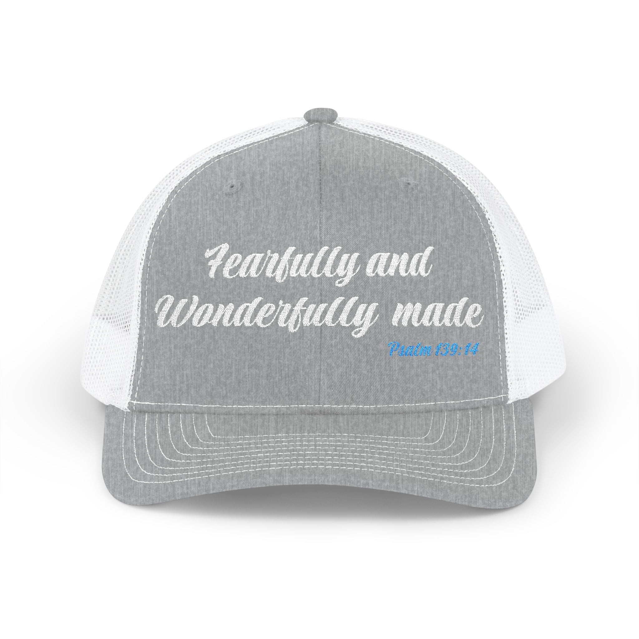 Embroidered 'Fearfully and Wonderfully Made' Snapback Trucker Cap — Christian Scripture Hat (Psalm 139:14)