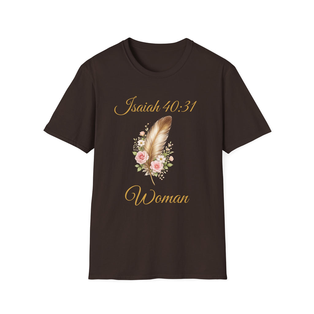 Isaiah 40:31 Woman T-Shirt — Feather & Floral Christian Faith Tee