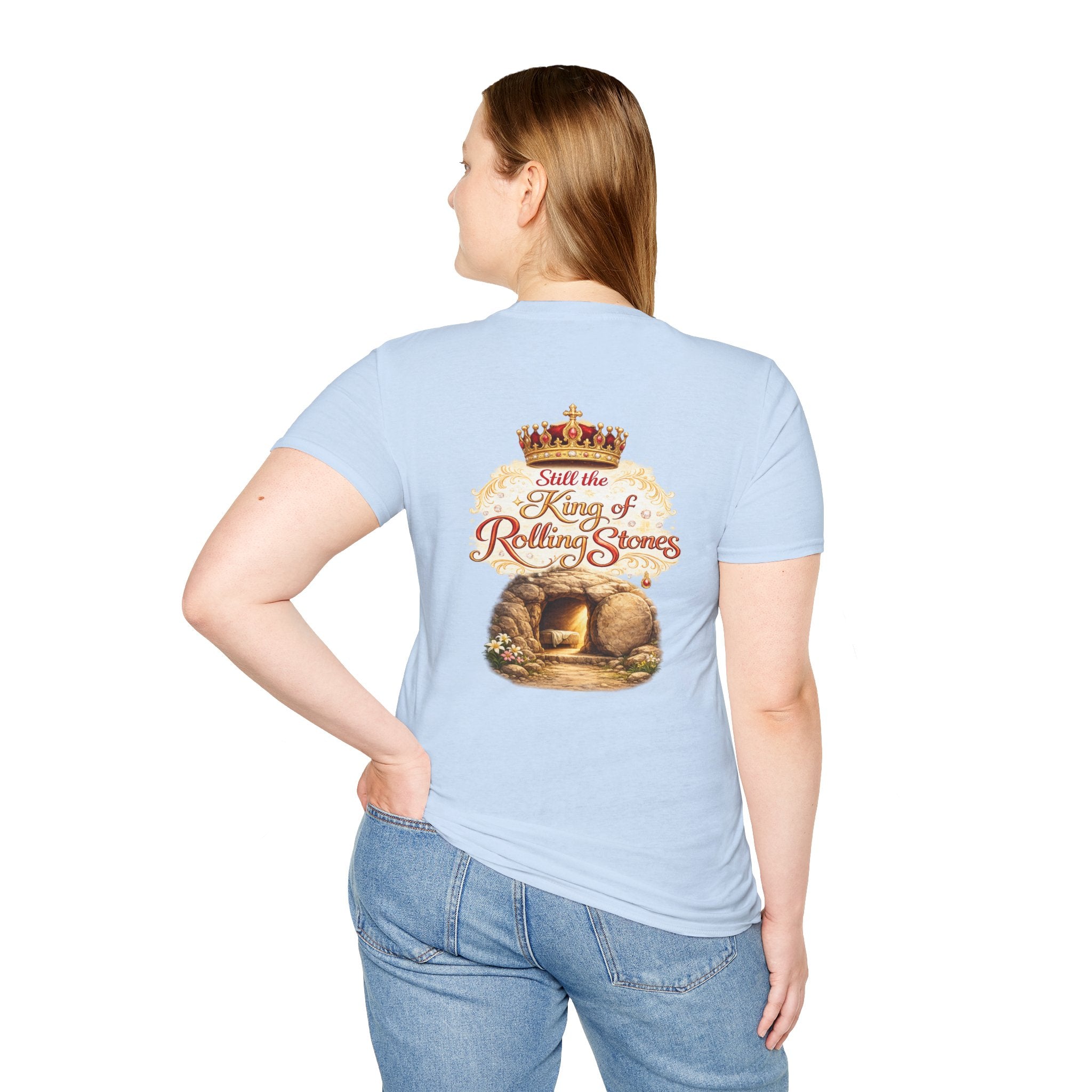 Jesus Cross T-Shirt — “Still the King of Rolling Stones” Religious Christian Tee