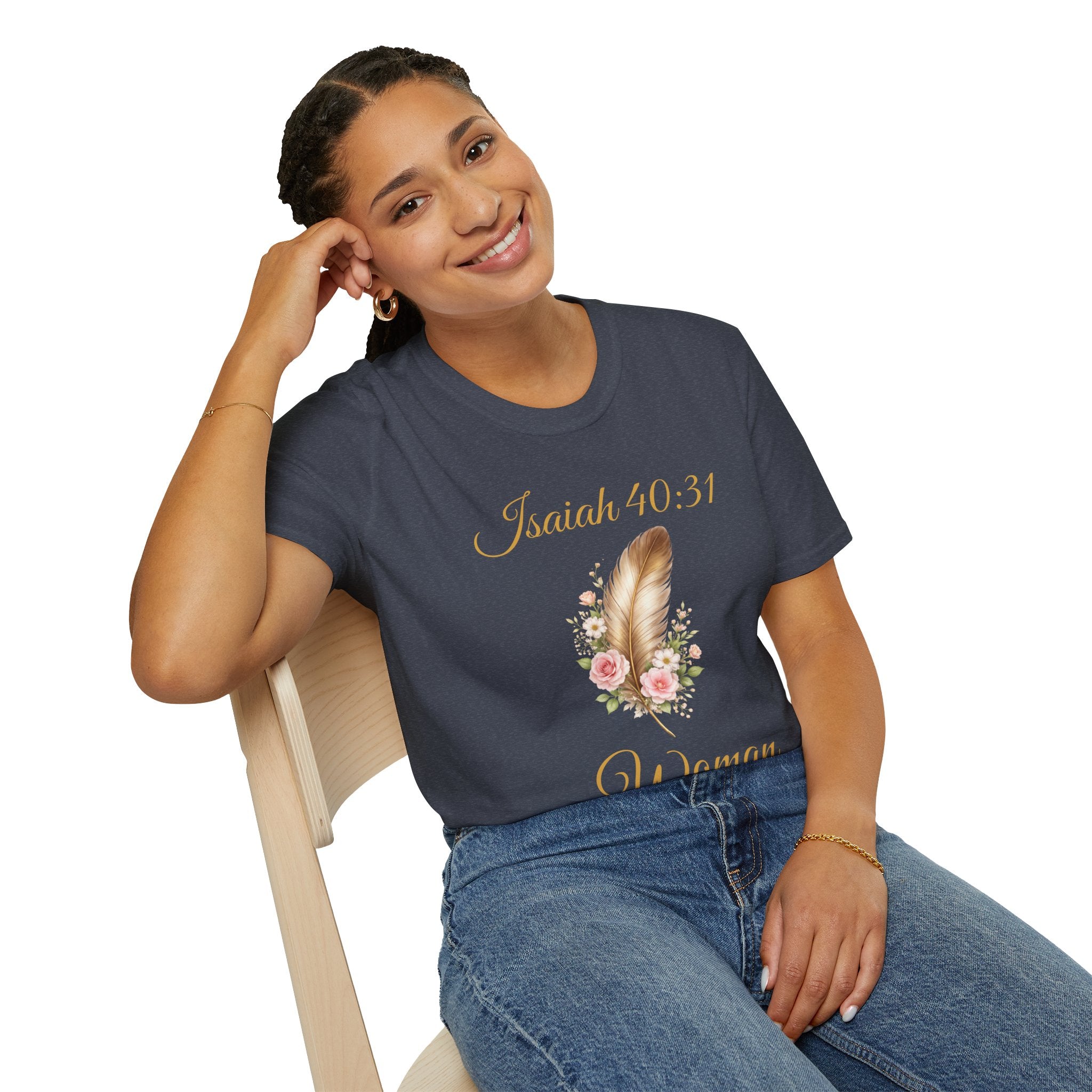 Isaiah 40:31 Woman T-Shirt — Feather & Floral Christian Faith Tee