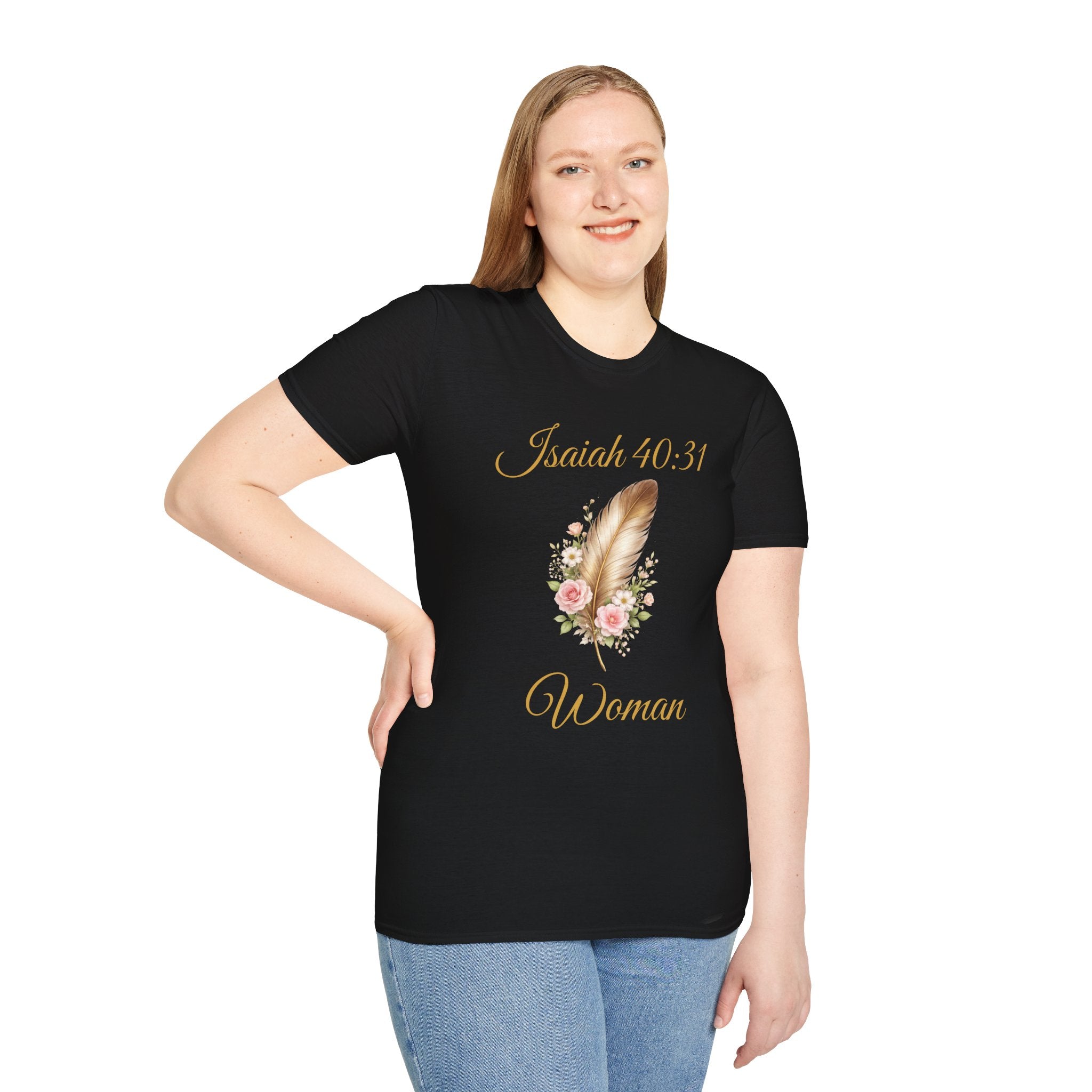 Isaiah 40:31 Woman T-Shirt — Feather & Floral Christian Faith Tee