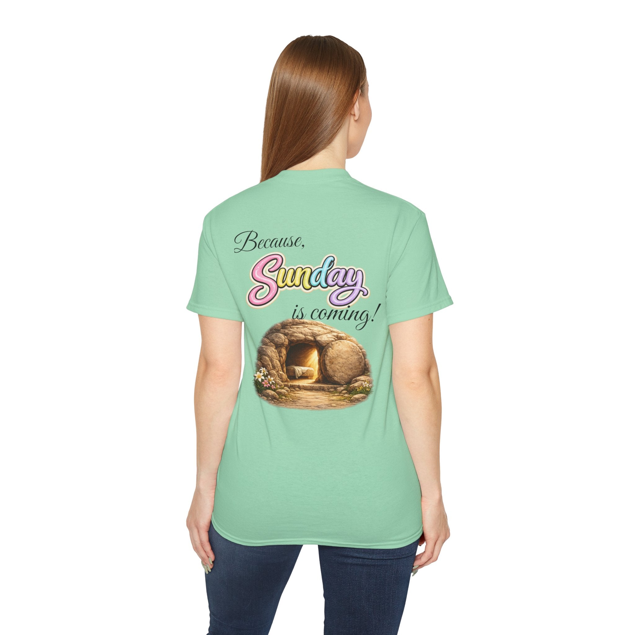 Friday Is Good Cross T‑Shirt — "Because Sunday Is Coming" Easter Christian Tee
