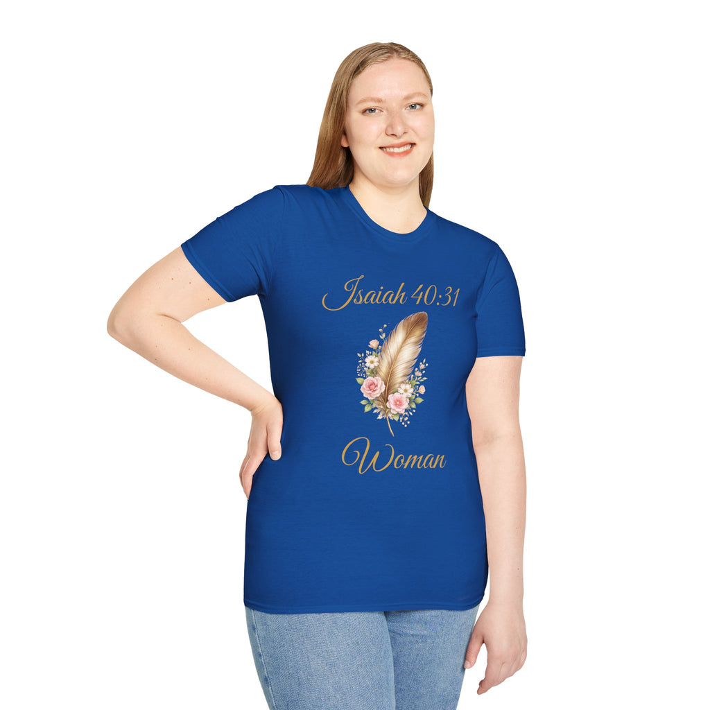 Isaiah 40:31 Woman T-Shirt — Feather & Floral Christian Faith Tee