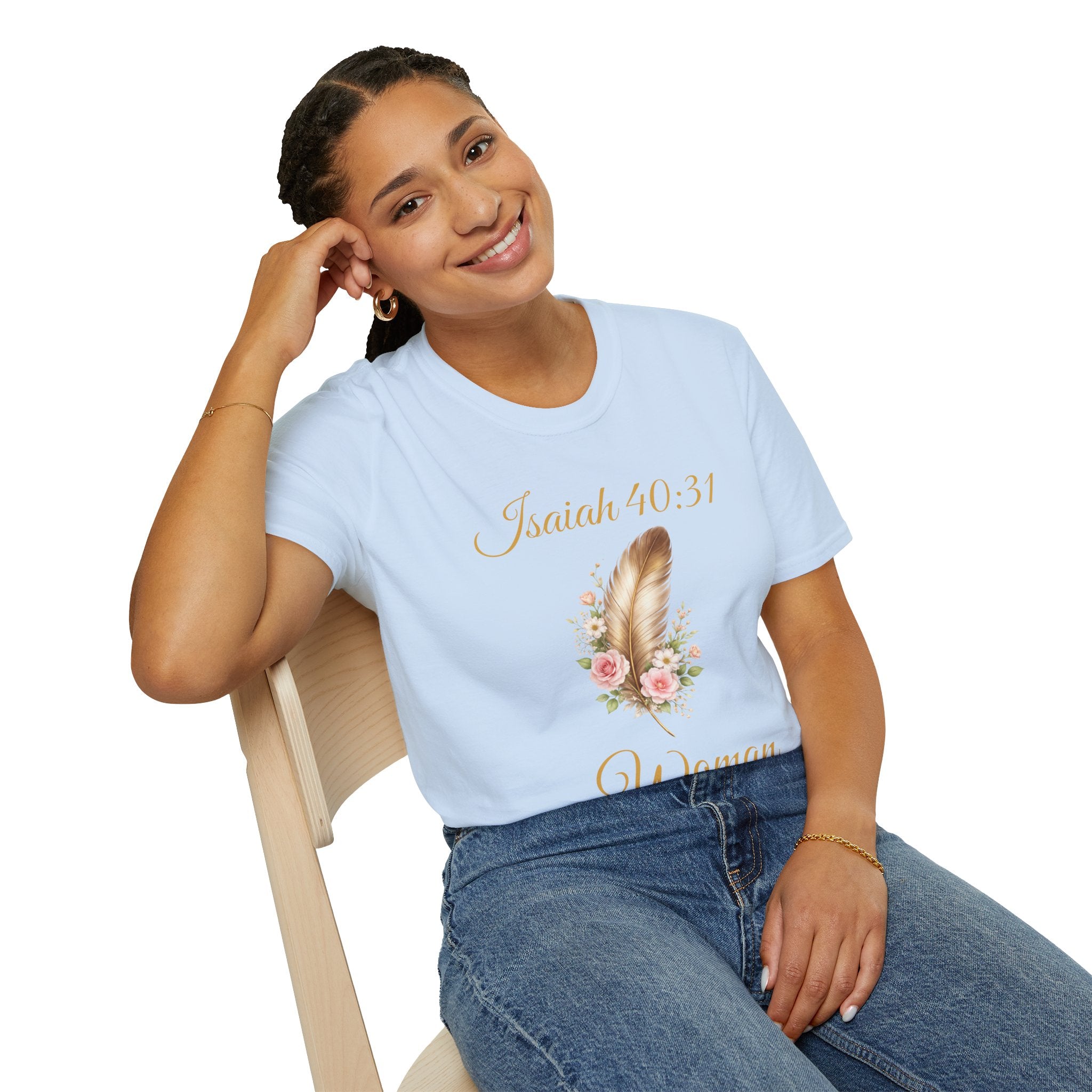 Isaiah 40:31 Woman T-Shirt — Feather & Floral Christian Faith Tee
