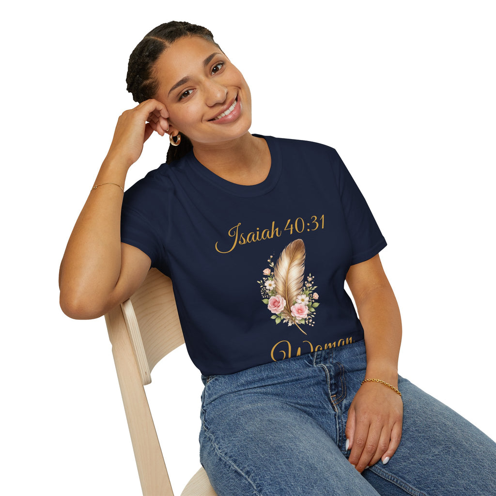 Isaiah 40:31 Woman T-Shirt — Feather & Floral Christian Faith Tee