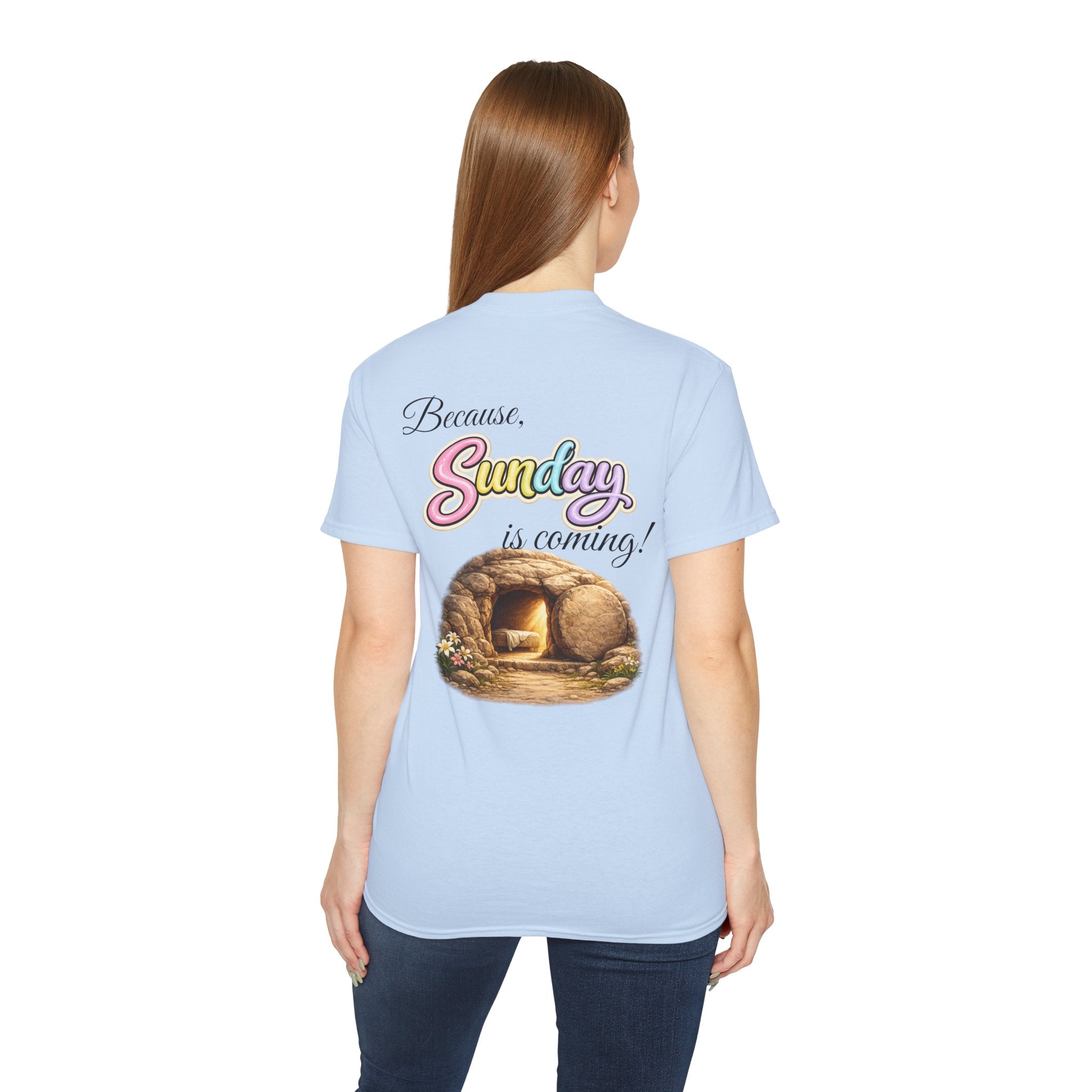 Friday Is Good Cross T‑Shirt — "Because Sunday Is Coming" Easter Christian Tee
