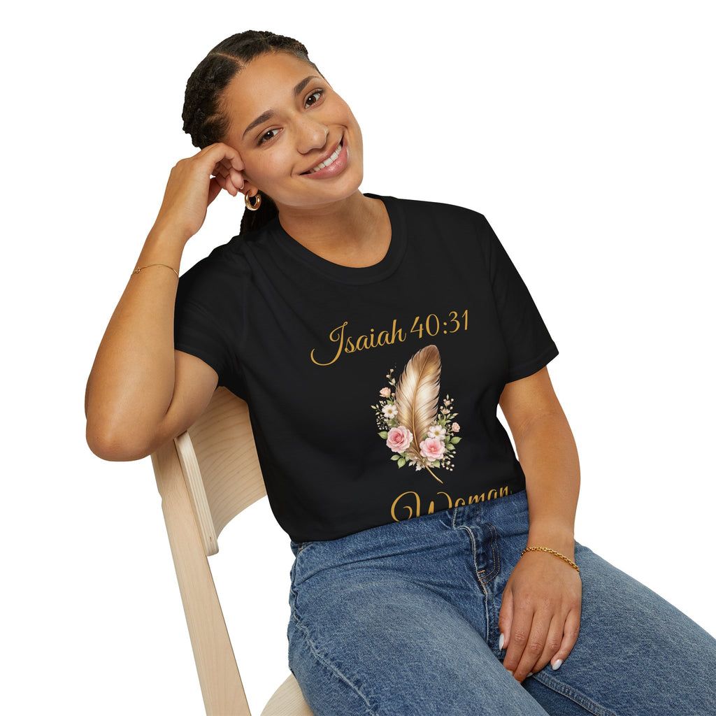 Isaiah 40:31 Woman T-Shirt — Feather & Floral Christian Faith Tee