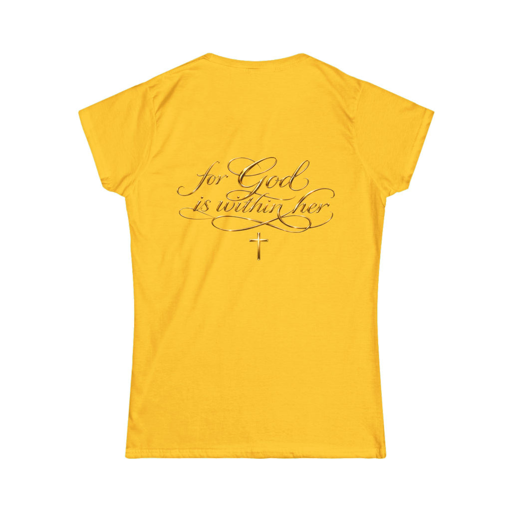 Christian Inspirational Tee — “When She Stands, Hell Shakes” / “For God Is Within Her”