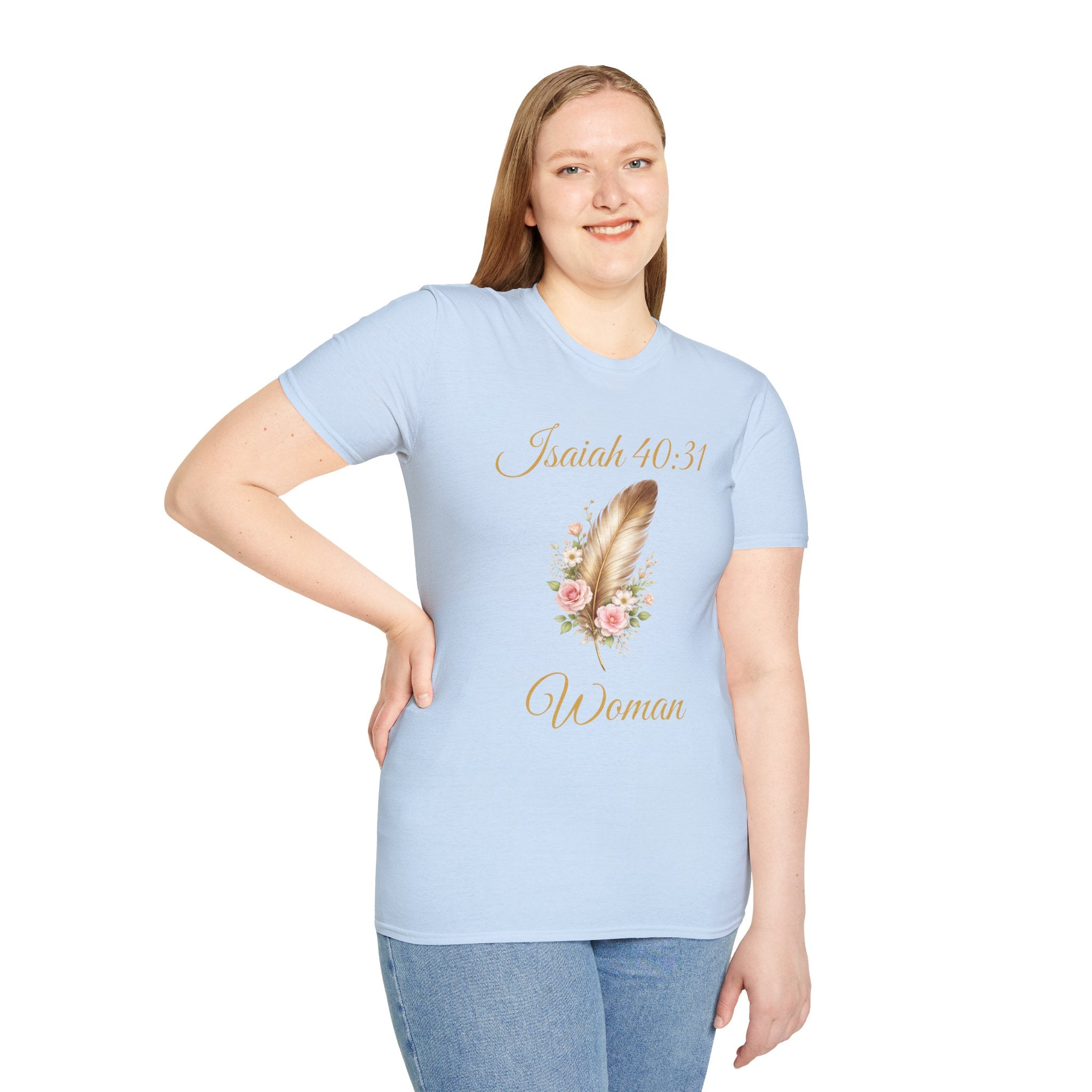 Isaiah 40:31 Woman T-Shirt — Feather & Floral Christian Faith Tee