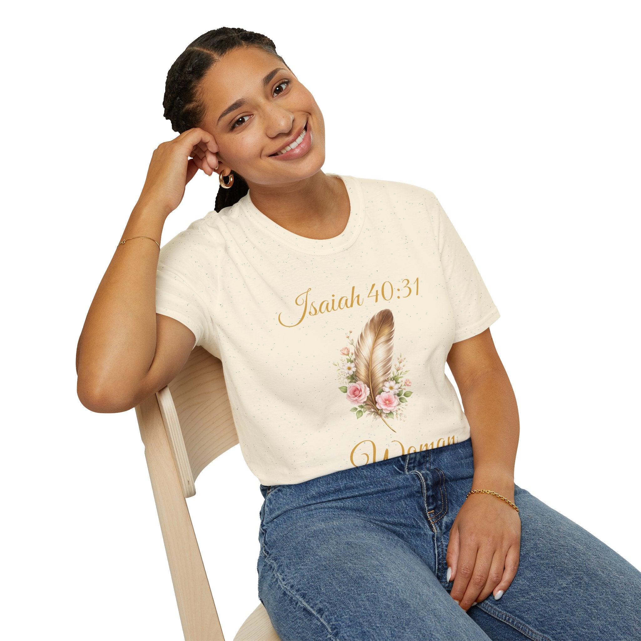 Isaiah 40:31 Woman T-Shirt — Feather & Floral Christian Faith Tee