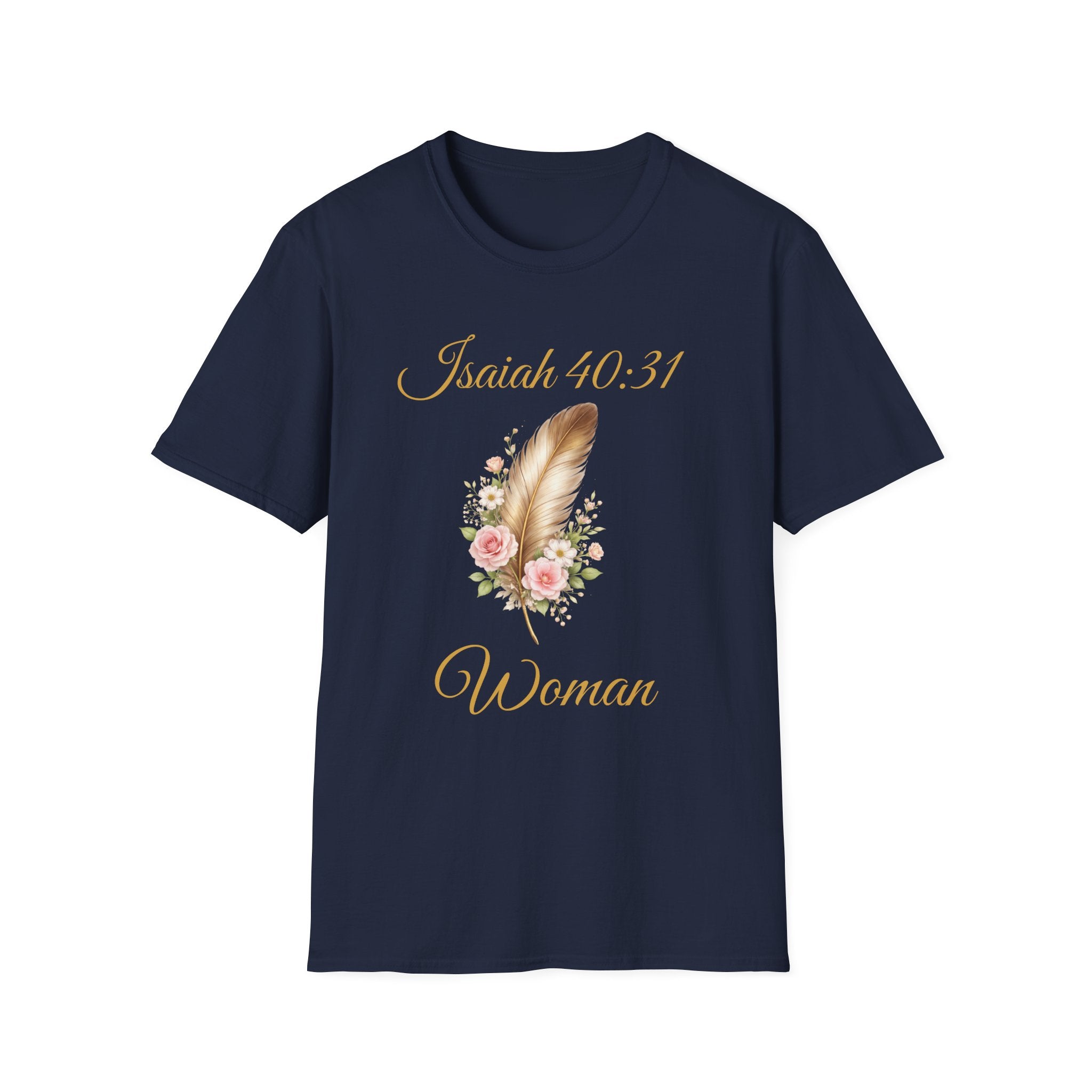 Isaiah 40:31 Woman T-Shirt — Feather & Floral Christian Faith Tee