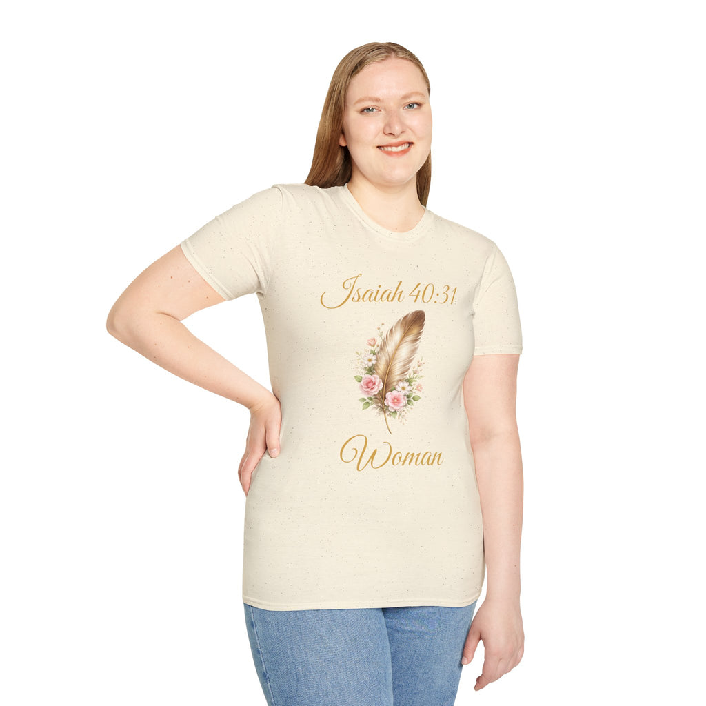 Isaiah 40:31 Woman T-Shirt — Feather & Floral Christian Faith Tee